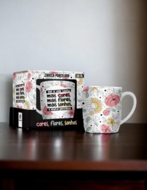 CANECA PORCELANA 300ML - CORES FLORES E SONHOS