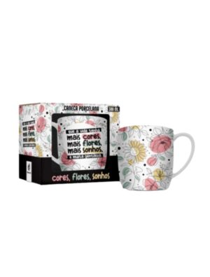 CANECA PORCELANA 300ML - CORES FLORES E SONHOS
