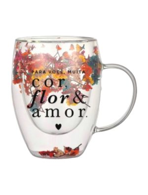 CANECA VIDRO FLOWER - COR FLOR E AMOR